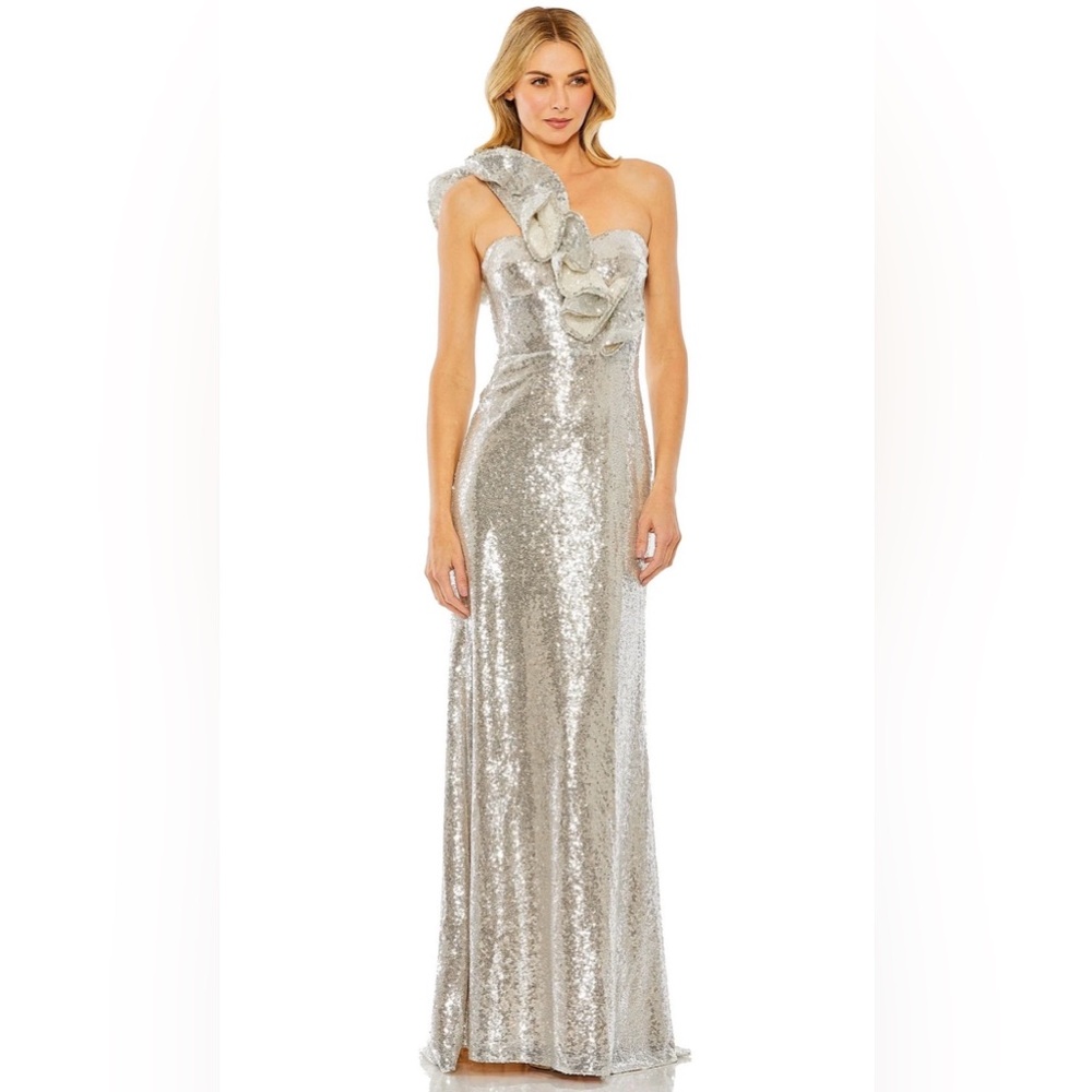 Mac Duggal Silver Sequin Maxi Dress size 4 NWT $498